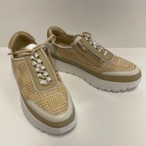 Vaneli Sport Qubi Beige White Raffia Platform Sneakers Womens 7.5 M New